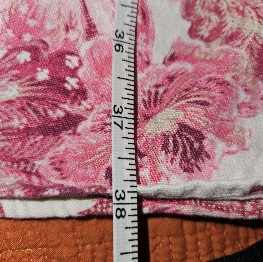 Linen Blend Floral White Pink Summer Dress Women's L - Picture 7 of 9